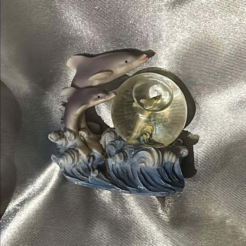 Dolphin Figurine with Crystal Ball - Blue and Silver